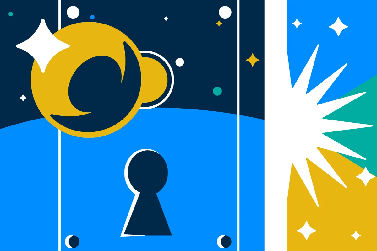 Article thumbnail illustration showing a magical space door unlocking innovation