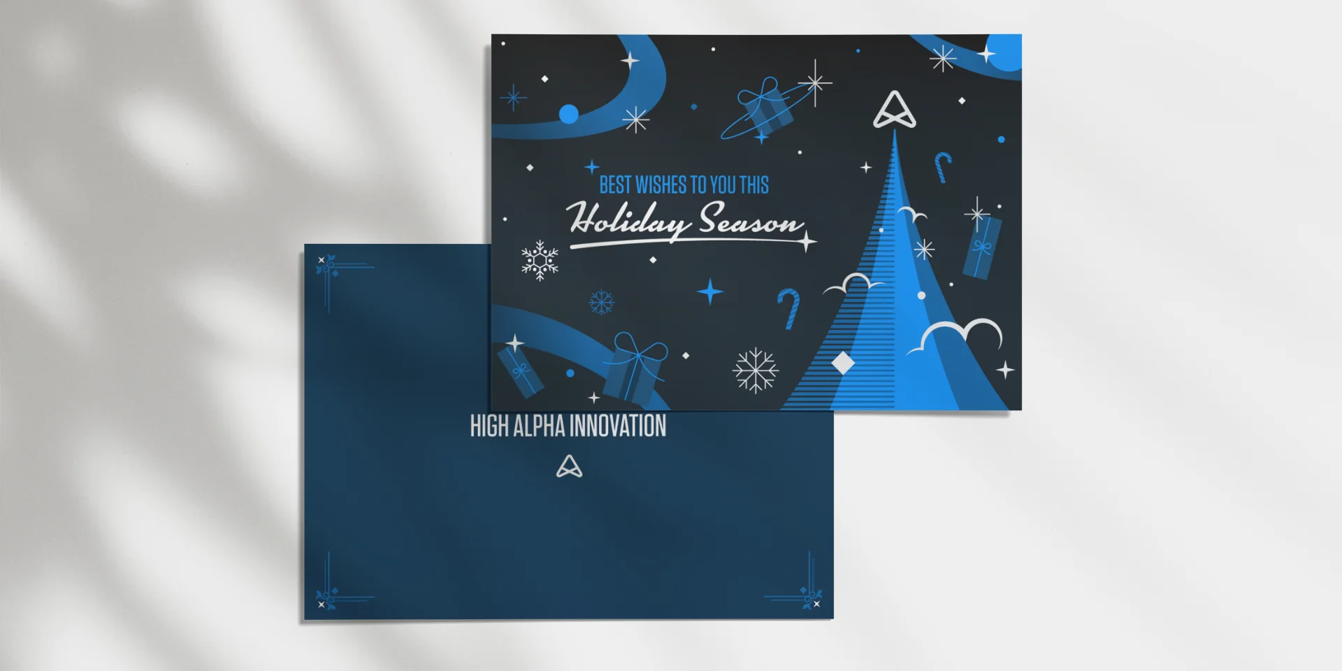 Photograph of a holiday card illustration for High Alpha Innovation